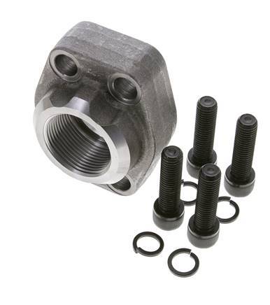 1-1/2'' SAE Flange 3000 PSI Plain Steel with G1-1/4'' Female Threads ISO 6162-1