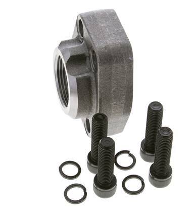 1-1/2'' SAE Flange 3000 PSI Plain Steel with G1-1/4'' Female Threads ISO 6162-1