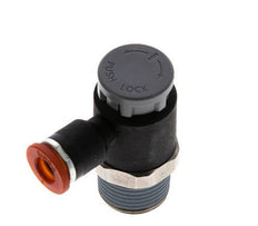 Válvula de control de flujo Codo de medición 6 mm - R3/8'' Latón/PA 66 Tuerca de seguridad