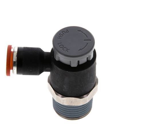 Válvula de control de flujo Codo de medición 6 mm - R3/8'' Latón/PA 66 Tuerca de seguridad
