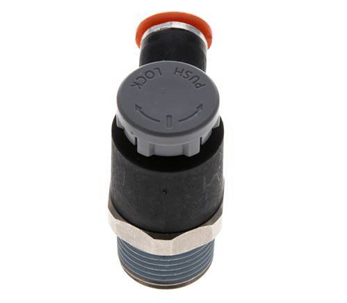 Válvula de control de flujo Codo de medición 6 mm - R3/8'' Latón/PA 66 Tuerca de seguridad