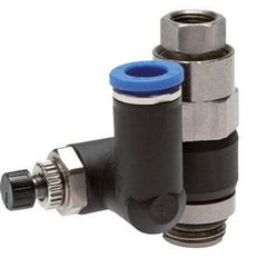Silenciador de control de flujo Medidor de salida giratorio de 6 mm - G1/8''-M5 Latón/PA 66 con válvula de retención accionada por piloto