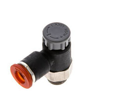 Válvula reguladora de caudal Codo de entrada 6 mm - G1/8'' Latón/PA 66 Tuerca de seguridad