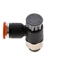 Válvula reguladora de caudal Codo de entrada 6 mm - G1/8'' Latón/PA 66 Tuerca de seguridad