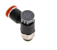 Válvula reguladora de caudal Codo de entrada 6 mm - G1/8'' Latón/PA 66 Tuerca de seguridad
