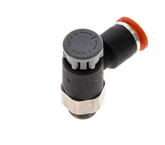 Válvula reguladora de caudal Codo de entrada 6 mm - G1/8'' Latón/PA 66 Tuerca de seguridad