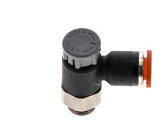 Válvula reguladora de caudal Codo de entrada 6 mm - G1/8'' Latón/PA 66 Tuerca de seguridad