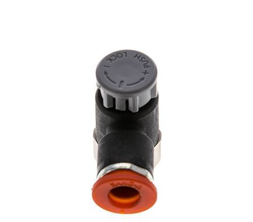 Válvula reguladora de caudal Codo de entrada 6 mm - G1/8'' Latón/PA 66 Tuerca de seguridad