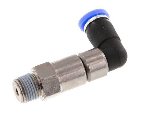 Codo de 4 mm y R1/8'' Junta giratoria rápida Rosca macho Niquelada Latón/PBT NBR Giratorio