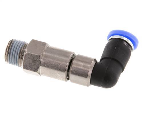 Codo de 4 mm y R1/8'' Junta giratoria rápida Rosca macho Niquelada Latón/PBT NBR Giratorio