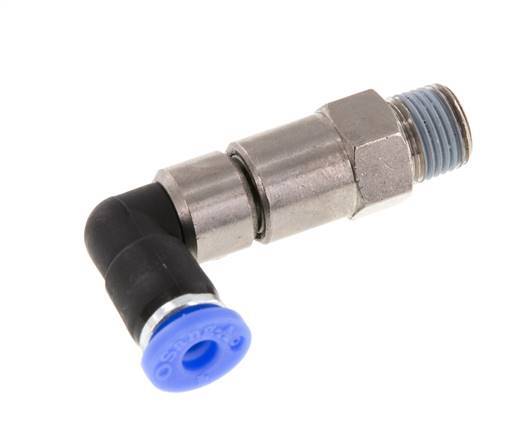 Codo de 4 mm y R1/8'' Junta giratoria rápida Rosca macho Niquelada Latón/PBT NBR Giratorio