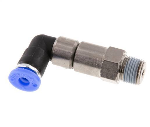 Codo de 4 mm y R1/8'' Junta giratoria rápida Rosca macho Niquelada Latón/PBT NBR Giratorio