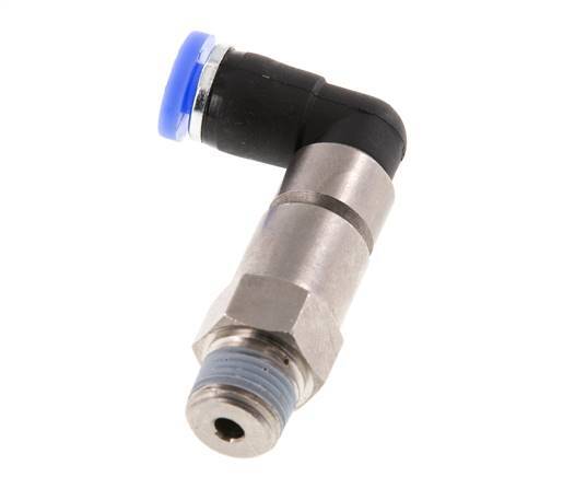 Codo de 4 mm y R1/8'' Junta giratoria rápida Rosca macho Niquelada Latón/PBT NBR Giratorio