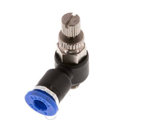 Codo de salida del silenciador de control de flujo 4 mm - M5 Latón/PA 66