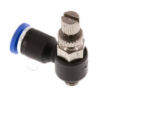 Codo de salida del silenciador de control de flujo 4 mm - M5 Latón/PA 66