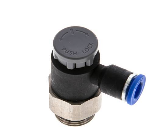 Válvula reguladora de caudal Codo de salida de contador 6 mm - G3/8'' Latón/PA 66 Tuerca de seguridad