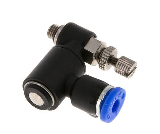 Silenciador de control de flujo Meter-Out Giratorio 4 mm - M5 Latón/PA 66