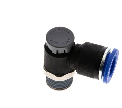 Válvula de control de flujo Codo de salida del medidor 12 mm - R3/8'' Latón/PA 66 Tuerca de seguridad