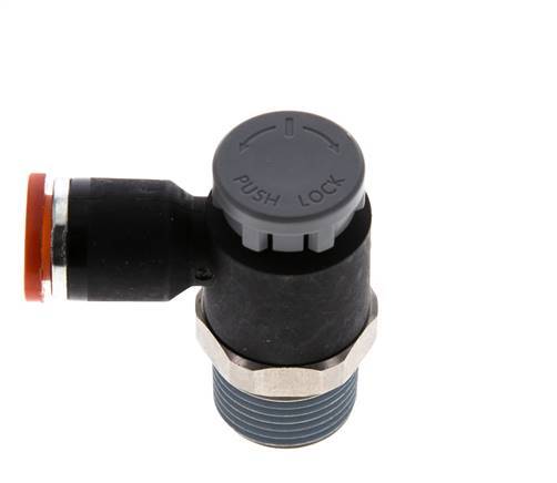Válvula de control de flujo Codo de medición 8 mm - R3/8'' Latón/PA 66 Tuerca de seguridad
