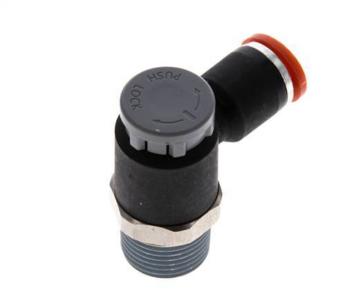 Válvula de control de flujo Codo de medición 8 mm - R3/8'' Latón/PA 66 Tuerca de seguridad