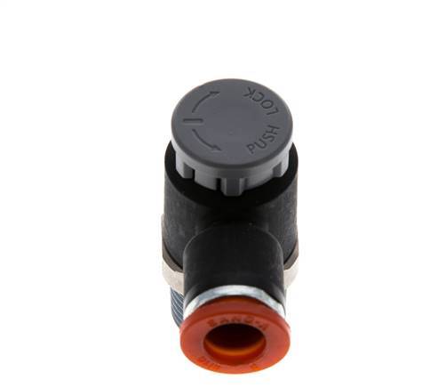 Válvula de control de flujo Codo de medición 8 mm - R3/8'' Latón/PA 66 Tuerca de seguridad