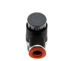 Válvula de control de flujo Codo de medición 8 mm - R3/8'' Latón/PA 66 Tuerca de seguridad