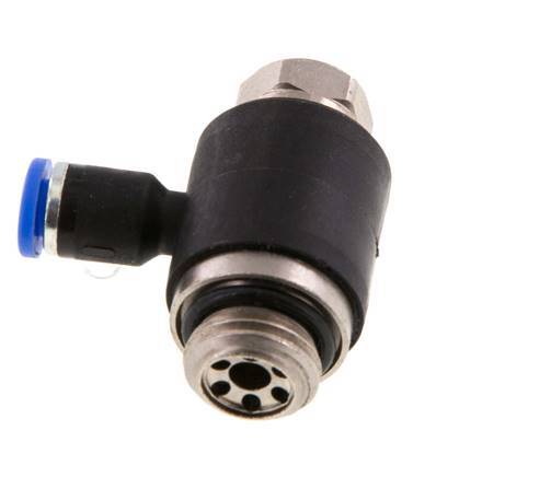 Codo de salida del silenciador de control de flujo 4 mm - G1/4'' Latón/PA 66 Tornillo ranurado