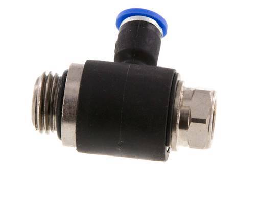 Codo de salida del silenciador de control de flujo 4 mm - G1/4'' Latón/PA 66 Tornillo ranurado