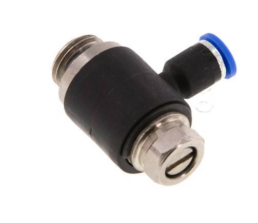 Codo de salida del silenciador de control de flujo 4 mm - G1/4'' Latón/PA 66 Tornillo ranurado