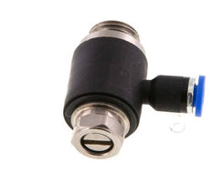 Codo de salida del silenciador de control de flujo 4 mm - G1/4'' Latón/PA 66 Tornillo ranurado