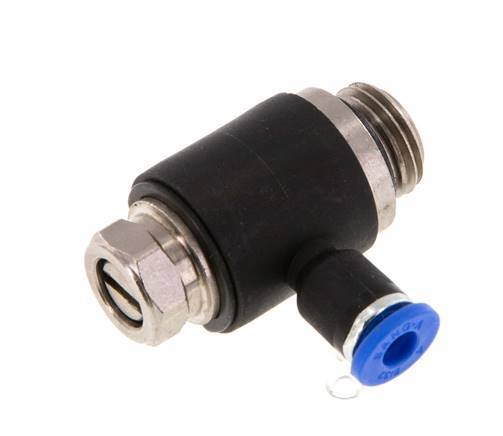 Codo de salida del silenciador de control de flujo 4 mm - G1/4'' Latón/PA 66 Tornillo ranurado