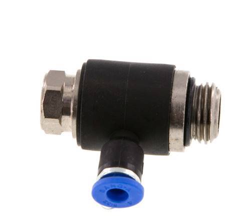 Codo de salida del silenciador de control de flujo 4 mm - G1/4'' Latón/PA 66 Tornillo ranurado
