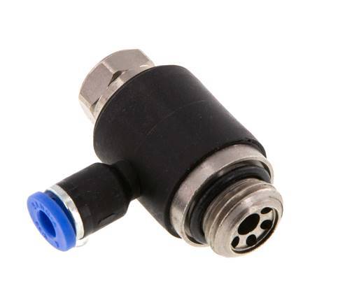 Codo de salida del silenciador de control de flujo 4 mm - G1/4'' Latón/PA 66 Tornillo ranurado