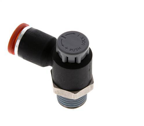 Válvula de control de flujo Codo de medición 8 mm - R1/4'' Latón/PA 66 Tuerca de seguridad