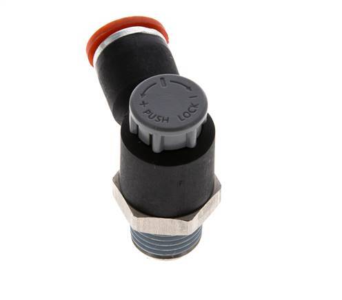 Válvula de control de flujo Codo de medición 8 mm - R1/4'' Latón/PA 66 Tuerca de seguridad