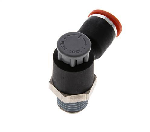 Válvula de control de flujo Codo de medición 8 mm - R1/4'' Latón/PA 66 Tuerca de seguridad