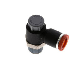 Válvula de control de flujo Codo de medición 8 mm - R1/4'' Latón/PA 66 Tuerca de seguridad