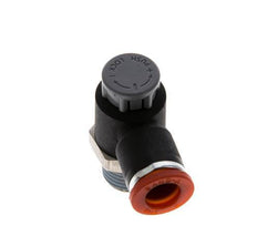 Válvula de control de flujo Codo de medición 8 mm - R1/4'' Latón/PA 66 Tuerca de seguridad