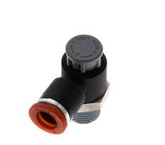 Válvula de control de flujo Codo de medición 8 mm - R1/4'' Latón/PA 66 Tuerca de seguridad