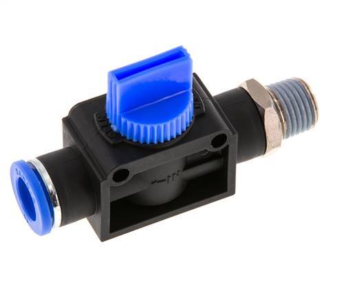 Válvula manual de cierre de 3/2 vías 10 mm - R1/4'' Plástico/Latón Ventilación del lado del tubo