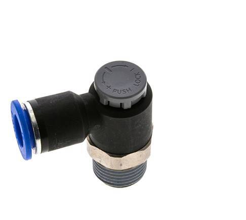 Válvula de control de flujo Codo de salida del medidor 12 mm - R1/2'' Latón/PA 66 Tuerca de seguridad
