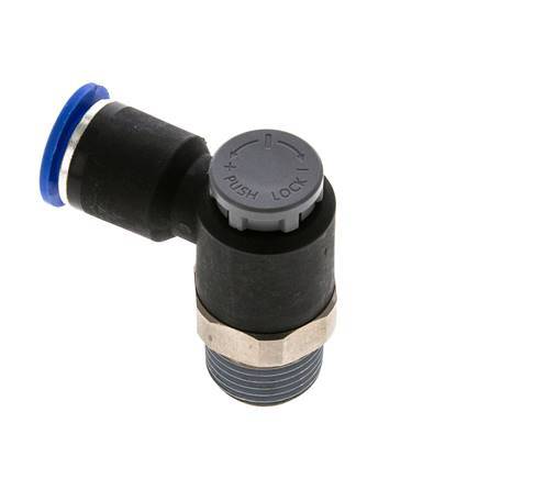 Válvula de control de flujo Codo de salida del medidor 12 mm - R1/2'' Latón/PA 66 Tuerca de seguridad
