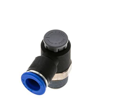 Válvula de control de flujo Codo de salida del medidor 12 mm - R1/2'' Latón/PA 66 Tuerca de seguridad
