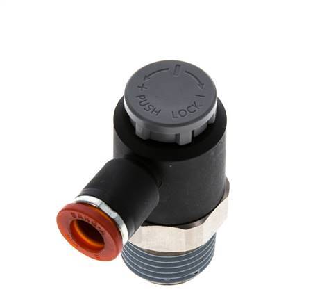 Válvula de control de flujo Codo de medición 8 mm - R1/2'' Latón/PA 66 Tuerca de seguridad
