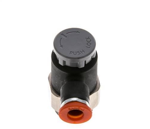 Válvula reguladora de caudal Codo de entrada 6 mm - G3/8'' Latón/PA 66 Tuerca de seguridad