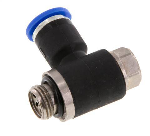 Codo de salida del silenciador de control de flujo 6 mm - G1/8'' Latón/PA 66 Tornillo ranurado