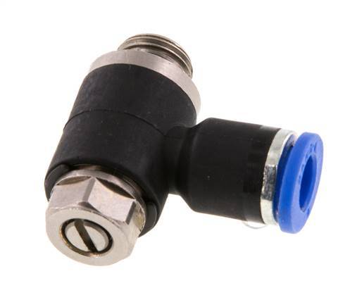 Codo de salida del silenciador de control de flujo 6 mm - G1/8'' Latón/PA 66 Tornillo ranurado