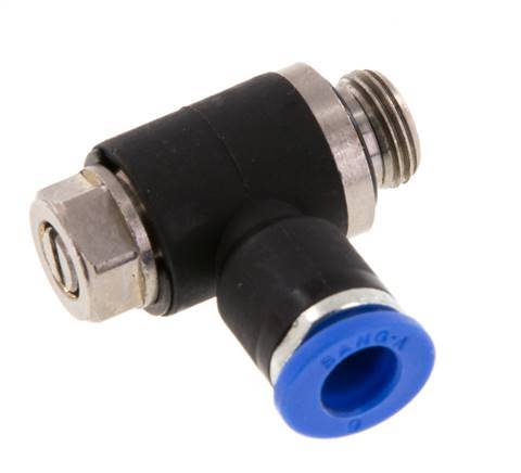 Codo de salida del silenciador de control de flujo 6 mm - G1/8'' Latón/PA 66 Tornillo ranurado