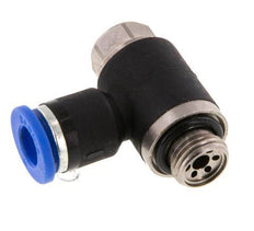 Codo de salida del silenciador de control de flujo 6 mm - G1/8'' Latón/PA 66 Tornillo ranurado