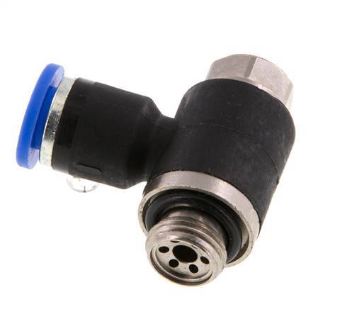 Codo de salida del silenciador de control de flujo 6 mm - G1/8'' Latón/PA 66 Tornillo ranurado